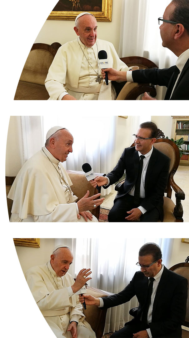 Noel Díaz tiene un encuentro con el Papa Francisco en la Casa Santa Marta en Roma.